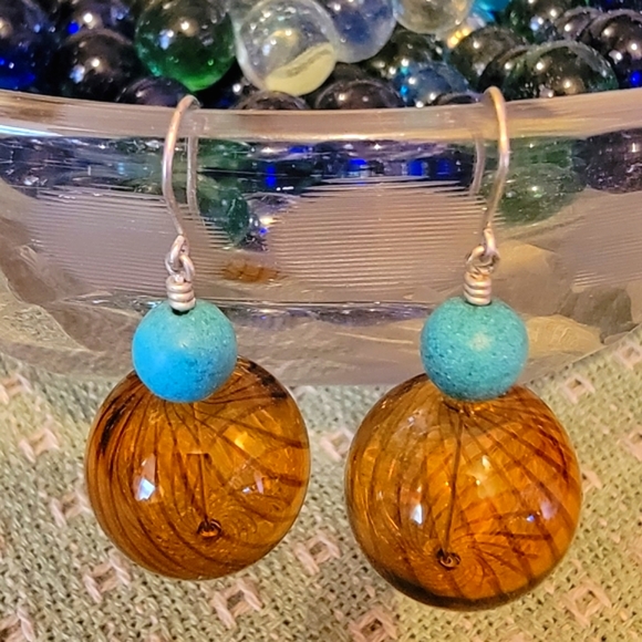 Handcrafted Dangle Glass Earrings - Picture 9 of 9